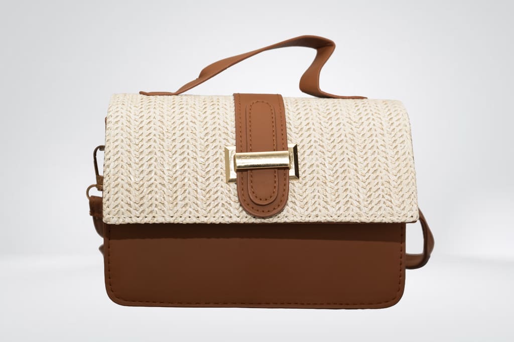 Sac paille et cuir : Beige et marron