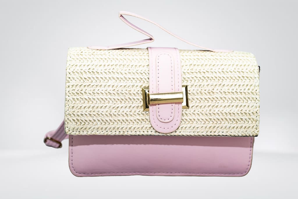 Sac paille et simili rose : Rose poudré