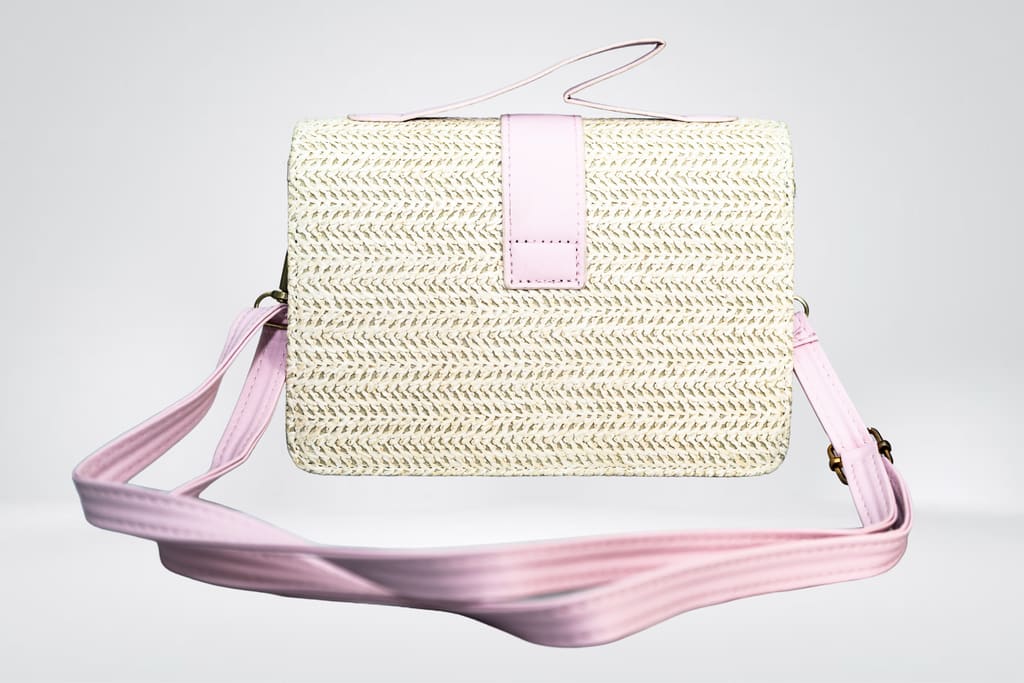 Sac paille et simili rose : Rose poudré
